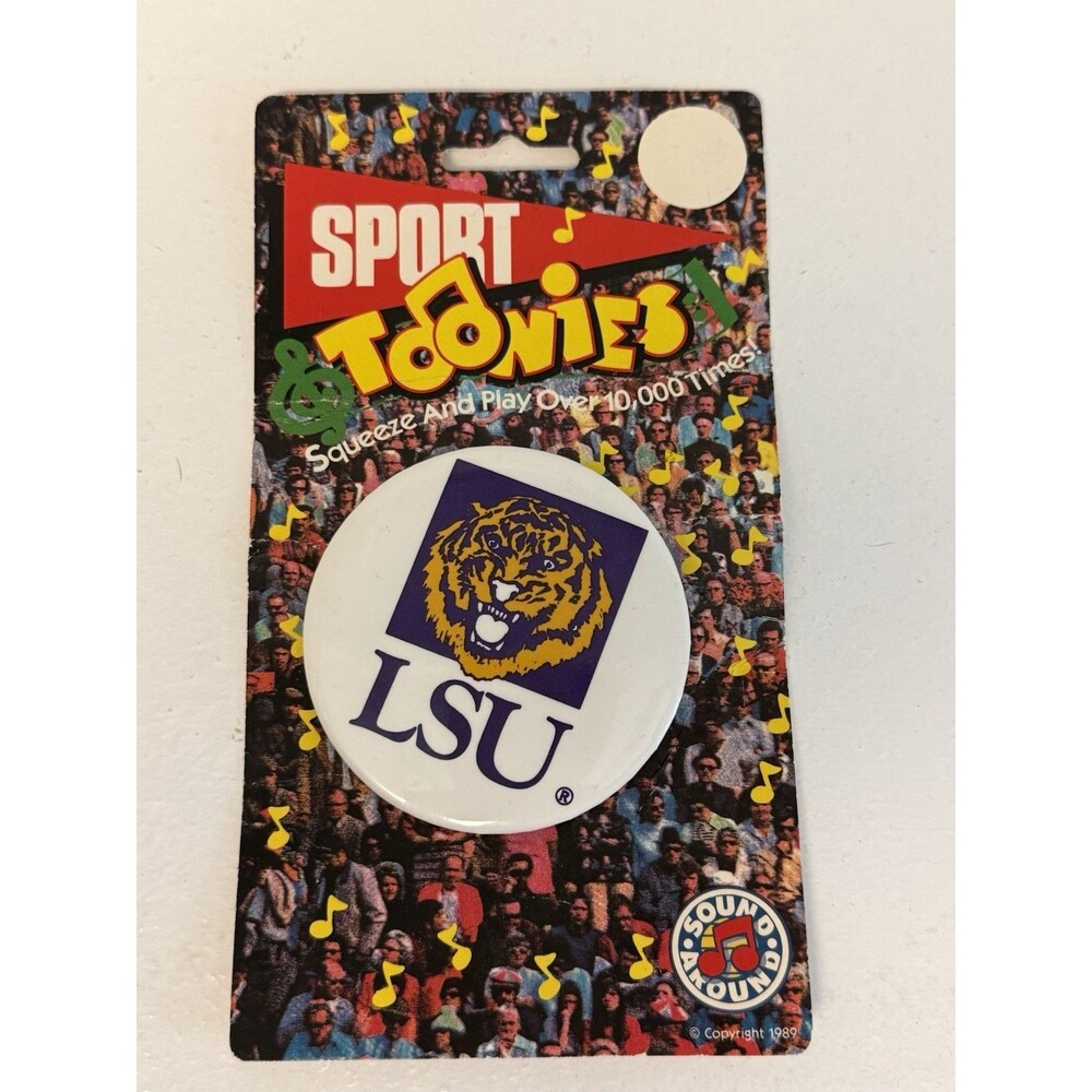 Vtg 1989 LSU Tigers Sport & Toonies Sound  Pin Button 3" (Sound Not Working)